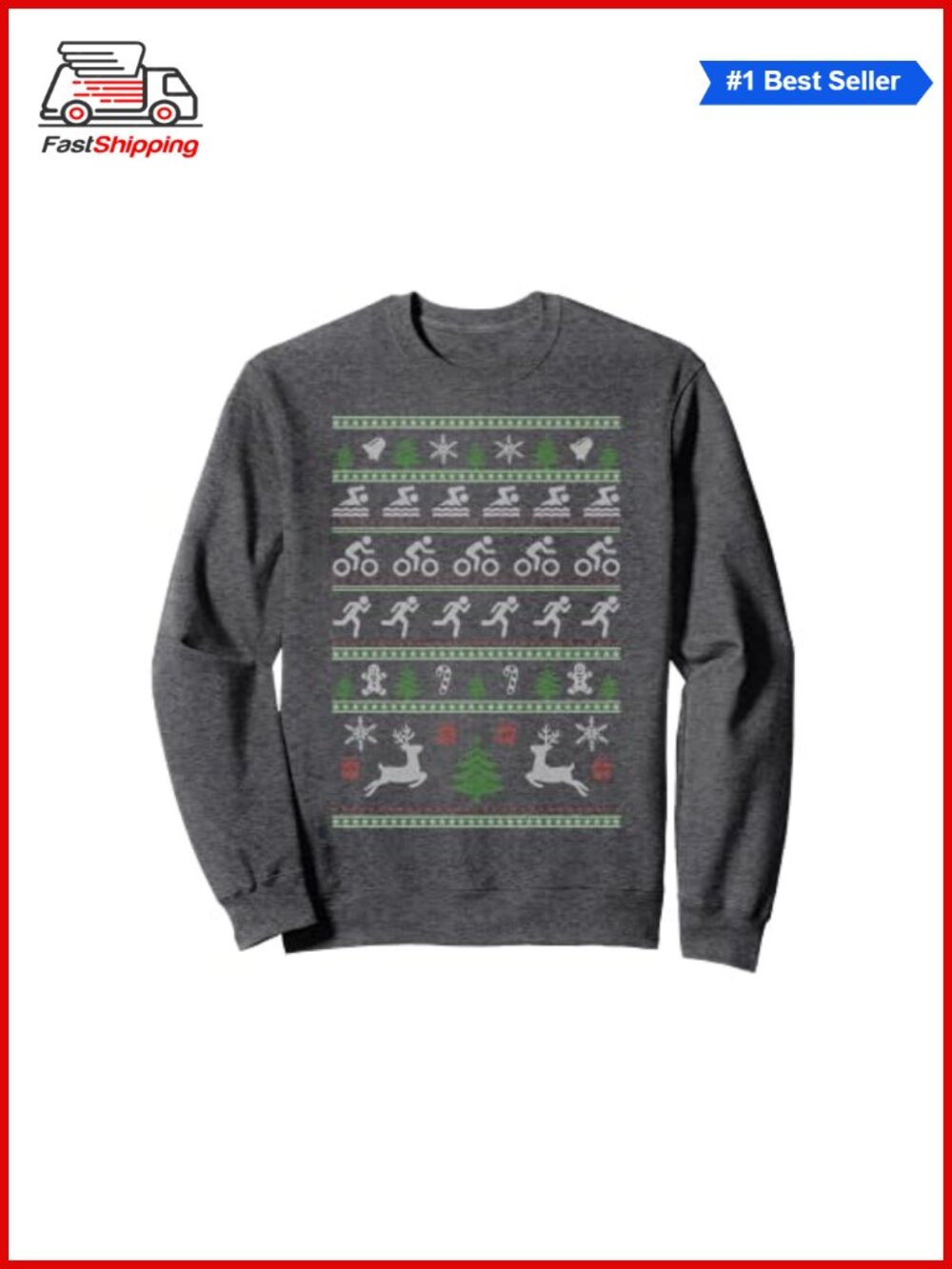 🎅 Triathlon Ugly Christmas Sweater Crewneck Sweatshirt Swim Bike Run